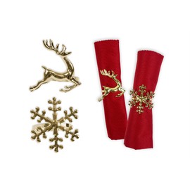 Napkin Rings Set of 6 Gold Napkin Rings Snowflake Reindeer Christmas Lunch Party Tableware Christmas Decorations Napkin Holder