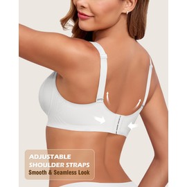 LUXMAY Wireless Bra for Women Support and Lift No Underwire Full Coverage Soft Comfort Regular Plus Size Bras White XL-P