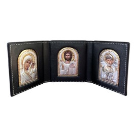 (K-01-02-03Jesucristo-María de Kazan-San Nicolás Plata bizantina icono de bolsillo ortodoxo/griego/hecho a mano (negro, 3x3)
