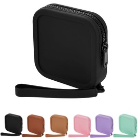 JOVAKIT Small Square Portable Silicone Makeup Bag for Women, Travel Waterproof Toiletry Cosmetic Bag Gifts for Women Girls, Zipper Closure Makeup Case with Handle (Black)
