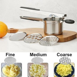 Potato Ricer, Ricer for Mashed Potatoes, 3 Interchangeable Discs Potato Masher Stainless Steel for Fluffy Mashed Potatoes, Heavy Duty Spaetzle Maker with Silicone Handle, Manual Masher