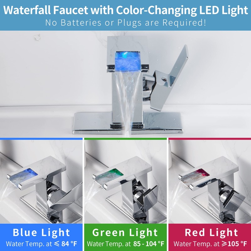 Y-Garhe LED Waterfall Faucet, Single Hole Bathroom Sink Faucet with