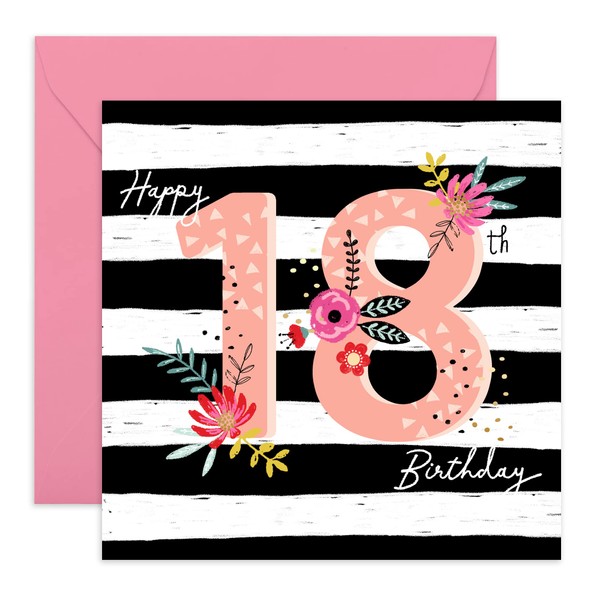 CENTRAL 23 - Cute 18th Birthday Card for Girls - 'Happy 18th Birthday' - Pretty Birthday Card for Her - Sister Birthday Card - Ideal Birthday Card for Daughter - Comes with Fun Stickers