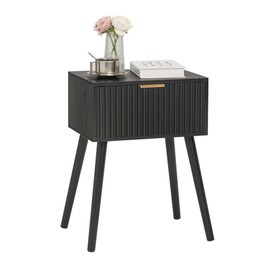 AWASEN Black Nightstand, Small End Tables Living Room, Accent Bedside Table with Fluted Drawer for Bedroom and Small Space, Black