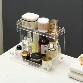NEWRAIN Makeup Organiser, Bathroom Storage Acrylic Skincare Organiser Multifunctional Cosmetics Organiser for Vanity Table Bedroom, Clear Make Up Organiser Storage