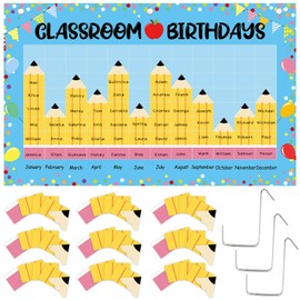 FYSUIMU Pencil Theme Happy Birthday Pocket Chart Back to School Tracker Calendar Board with Name Tag for Teacher School Classroom Bulletin Board Decor