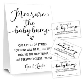Baby Shower Games Measure the Baby Bump Sign, How Big is Mommy's Belly Party Favors Supplies, 5x7 Inch Kraft Standing Sign and 50 Guessing Cards, Minimalist 01