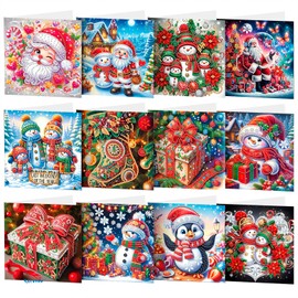 CAYUDEN Diamond Painting Christmas Cards, 12 Pack DIY Diamond Greeting Cards Kits for Adults Diamond Painting Merry Christmas Cards with Envelopes Set Christmas Gifts for Families, Friends, Partners