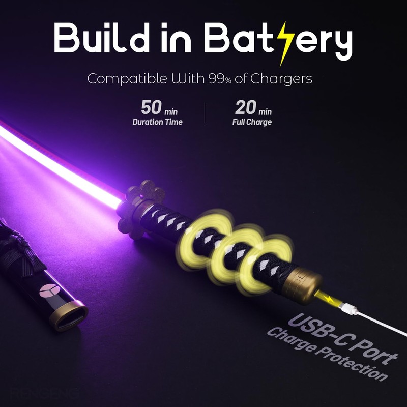 RENGENG Light Up Sword, 40 Inches Rechargeable Pre-Assembled Plastic Replica
