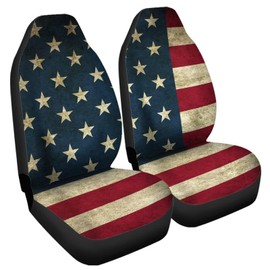 gearider Vintage American Flag Print Thin Washable Auto Interior Accessory, Car Seat Cover 2 Pack Auto Front Seats Protector Fits for Car SUV Sedan Truck