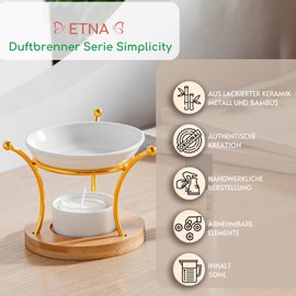 Zen'Arôme Etna Fragrance Burner - Wedding Metal Ceramic and Wood - Simple Aromatherapy - Perfumed Atmosphere - Modern Scented Interior - 50 ml - Height 10.5 cm