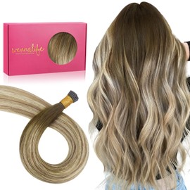 WENNALIFE I Tip Hair Extensions Human Hair Extensions For Women 50g 50s 22 Inch Ombre Walnut Brown to Ash Brown and Bleach Blonde Itips Rallonge Cheveux Humain Remy Itip Human Hair Straight Invisible