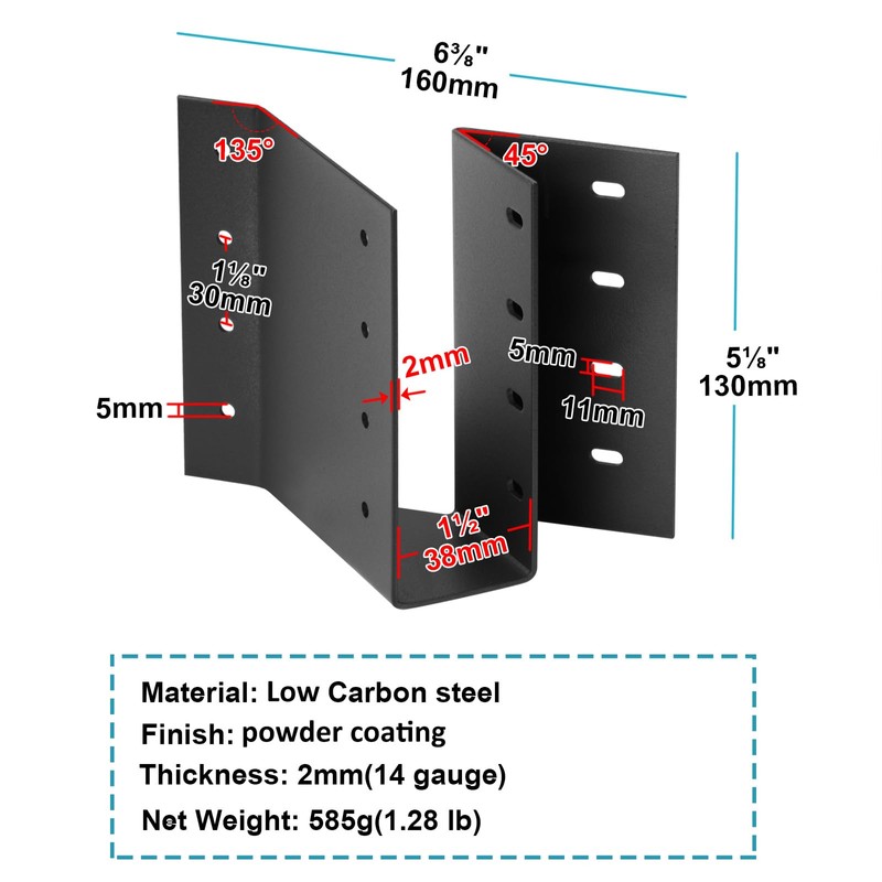 MOUNTAIN_ARK 2 Pack 2 x 6 Black Joist Hanger Skewed