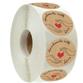 Handmade with Love Stickers Roll | 500 Count | 1.5 Inch | Adhesive Label | Baked with Love | Handmade with Love | Made with Love | Candle Packaging Labels | Homemade Soap | Jar Stickers