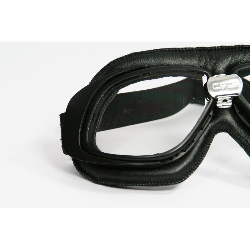 Motorradbrille schwarz klare Gläser schwarzer Rahmen ECHT LEDER
