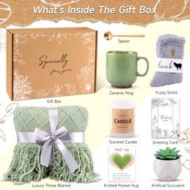 Birthday Gifts for Women, Get Well Soon Self Care Package Box, Sympathy Inspirational Gift After Surgery Blanket, Sending Hug Baskets Thinking of You Feel Better for New Mom Wife Friend Sister (Green)