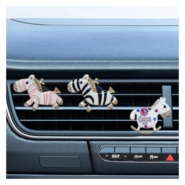 3PCS Bling Zebra Car Air Vent Clips, Crystal Rhinestone Car Diffuser Air Fresheners Vent Clip, Diamond Air Conditioning Outlet Clip Charm, Cute Car Interior Decoration (Black White/Pink White/White)
