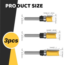 Hugwish Flush cutter ball bearing top 6 mm 3 pieces, cutter for router 6 mm shaft, plane cutter, copy cutter, wood cutter for router, cutter for router