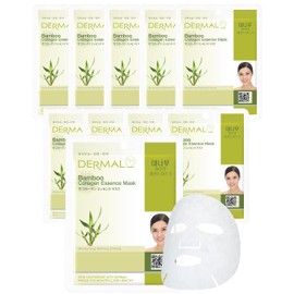 DERMAL Bamboo Collagen Essence Facial Mask Sheet 23g Pack of 10 - Hydrating & Calming, For Dewy and Glowing Skin, Daily Skin Treatment Solution Sheet Mask