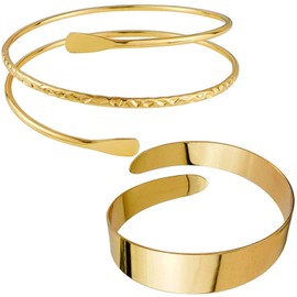 2 Piece Bracelet Rings Geometric Bangle Metal Twisted Bangle Open Adjustable Arm Rings Sleeve Fastening Rings Cuff Bracelet Set