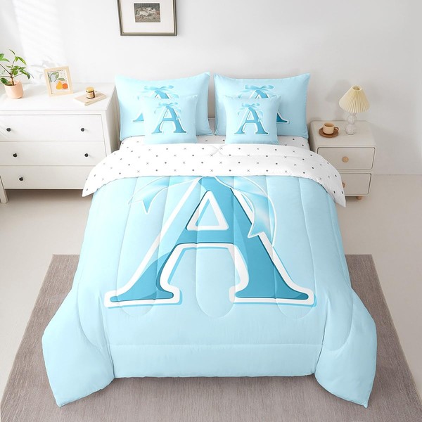jejeloiu Kids Girls Blue Bow Comforter Set with Sheets Twin