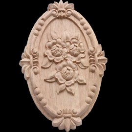 Beoot 1 Piece Wooden Carved Onlay Applique Oval Carving Decal Unpainted Furniture Decor