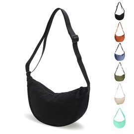 Uwiyo Halbmond Tasche Damen Nylon Crossbody Moon Bag Hobo Halfmoon Bag Halbmond Umhängetasche Dumpling Schultertasche mit verstellbarem Gurt für Damen Mädchen (Schwarz)