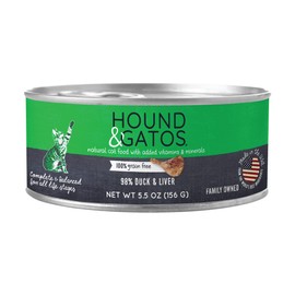 Hound & Gatos Wet Cat Food, 98% Duck & Liver, case of 24, 5.5 oz cans