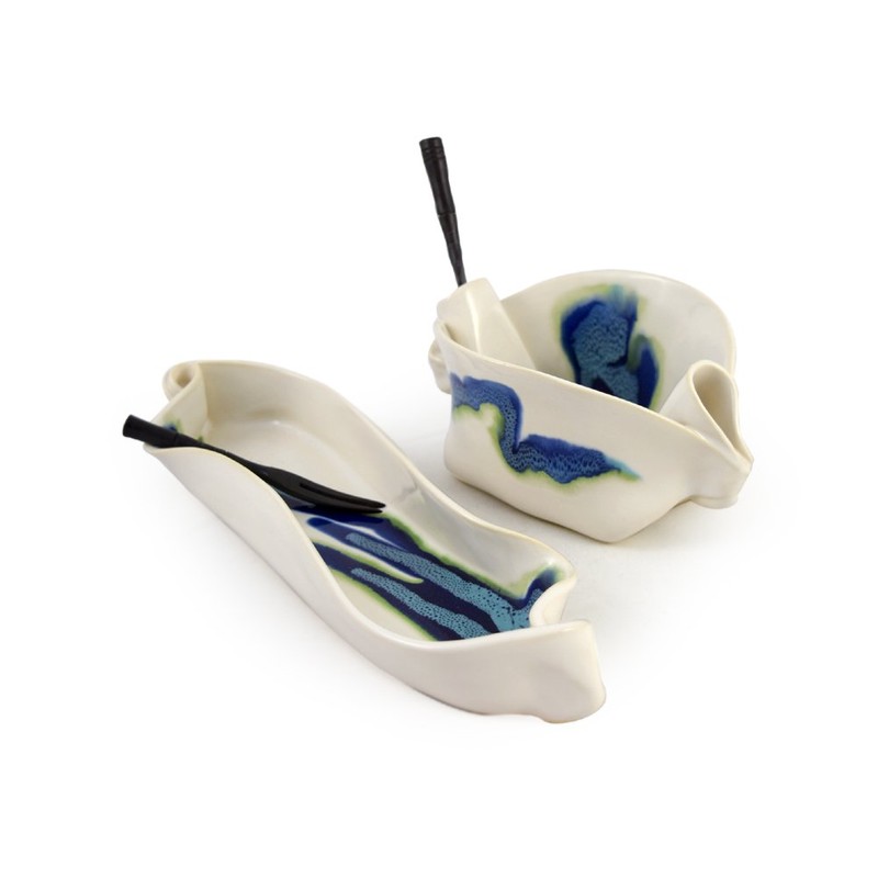 Aurora Collection 2-Piece Handmade Pottery Hors d'oeuvre Appetizer Serving Dish