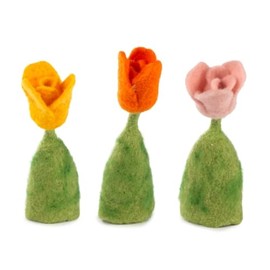 LK Trend & Style Felt Egg Cosy Tulips Set of 3 Table Decoration for Breakfast Yellow Orange Pink