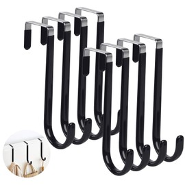 Homewit Door Hooks - Set of 8 Door Hooks for Hanging, Stainless Steel Door Coat Rack, Coat Stand, Jacket Hook Rod, Space-Saving, Door Hanger for Hallway & Bathroom, Black