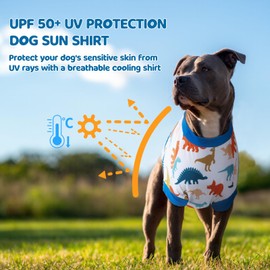 UNIPUP UPF 50+ Sun Protection Dog Shirt - Sleeveless Cooling Vest for Large Dogs Boy, Quick-Dry Pet T-Shirt with Funny Dinosaur Horns, UV Protective Breathable Dog Clothes U-COSBX02XL