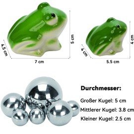 MURISE Mini pond decoration, floating frog made of ceramic, set of 2 with silver swimming balls and lotus and leaf set for mini pond, patio pond, zinc baths, solar fountain, garden, balcony decoration