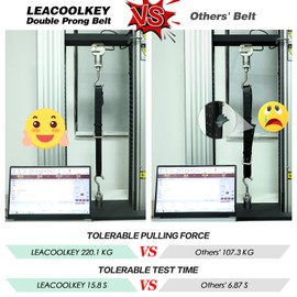 LEACOOLKEY Double Prong Leather Belts for Men PU Leather Work Belt For Jeans,2 Holes Casual Leather Belt for Men （Black,Fits Pants Size up to 45"）