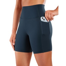 CRZ YOGA Naked Feeling Women's Cycling Shorts with Pockets High Waist Yoga Shorts Short Sports Leggings Sports Shorts - 10/15/20 cm, Real Marine, 40