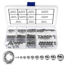YIXISI 560 Pieces 11 Size Precision Bearing Steel Balls Assortment Kit, Stainless Steel Ball Bearing Balls for Roller Conveyor Skates Transport, 2/2.5/3/3.5/4/4.5/5/5.5/6/7/8 mm