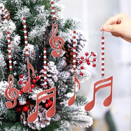 Foxrush Christmas Music Sheet Nativity Ornament,Spray Painted Music Note and Beads Christmas Tree Ornaments,6 PCS with Hook Christmas Tree Musical Notes Ornaments for Xmas Tree Decor