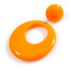 Solid Round Glossy Acrylic Dangle Earrings in Orange Colour/85mm Long/Large