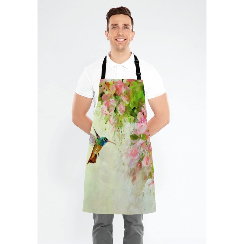 Wasach Hummingbird Apron,Adjustable Neck Bib Apron for Men Women,Suitable for