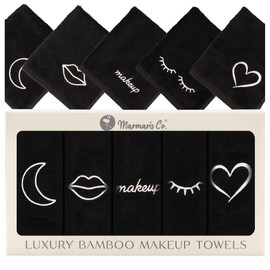 Marmaris Co. Luxury Black Makeup Washcloths for Face, 5-Pack Makeup Towels Face Washcloth, Viscose from Bamboo & Cotton