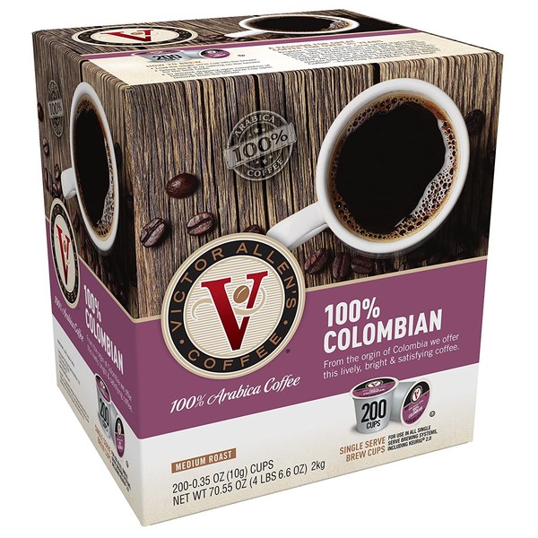 Victor Allen Coffee, 100% Colombian Single Serve K-cup, 200 Count (Compatible with 2.0 Keurig Brewers)