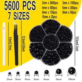 5600pcs Flatback Pearls for Crafts Mixed Sizes Half Pearl Bead Flat Back Plastic Beads Loose Bead with Pickup Pencil and Tweezer for DIY Craft Makeup Jewelry Decorations Nail Art Making-Black