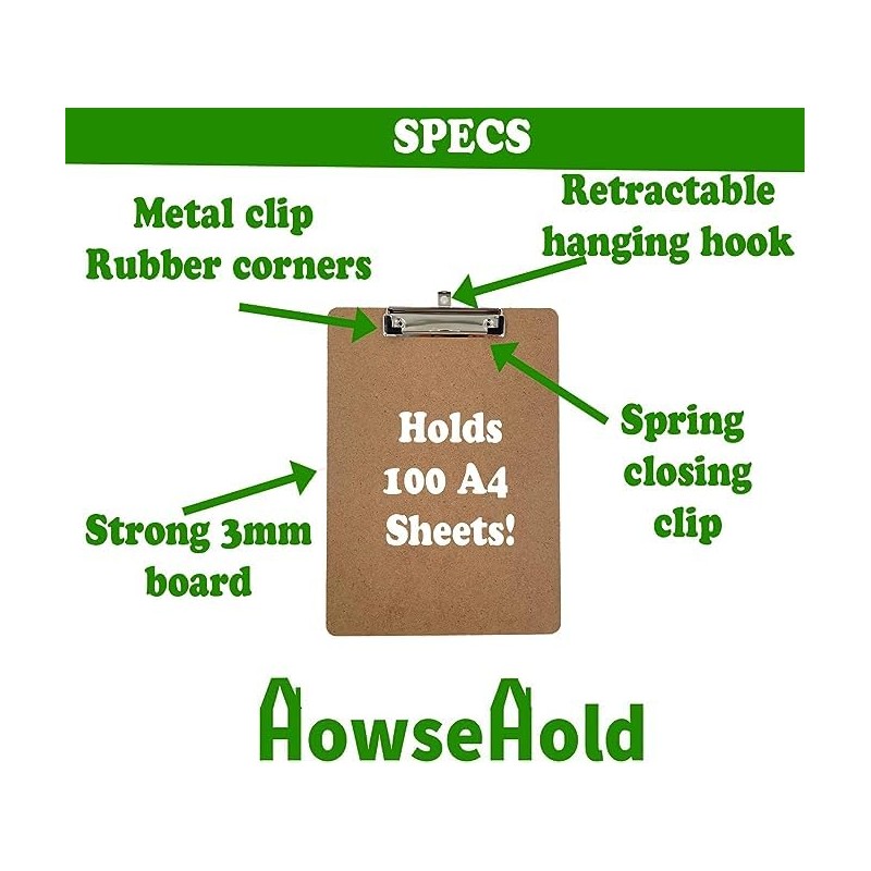 Clipboards A4 Pack of 3 Wooden Low Profile Perfect for