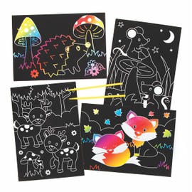 Baker Ross FE712 Forest Animals Scratch Pictures for Children - Pack of 8, Engraving Art Craft Set for Children, Creative Craft Activities for Children, Medium