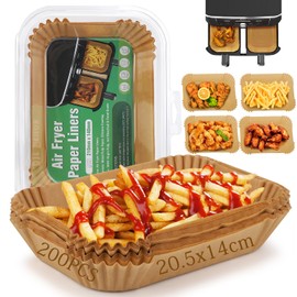 Pack of 200 Baking Paper for Hot Air Fryer with Double Chamber, 20.5 x 14 cm Airfryer Baking Paper for Ninja Dual Zone/Double Stack, Compatible with Ninja AF300EU AF400EU and Other Dual Zone Air