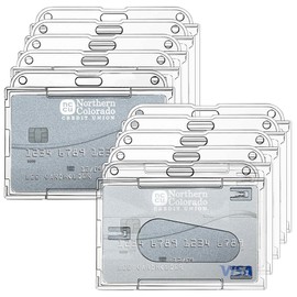 skytowards Pack of 10 ID Card Holder Hard Plastic Horizontal ID Card Holder Double Card Protective Case Card Holder Transparent with Thumb Slot Card Protective Case ID Card Holder for School