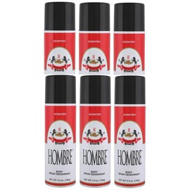 Hombre Red Deodorant Body Spray Classic for Men 5.5oz-156g (6 Pack)