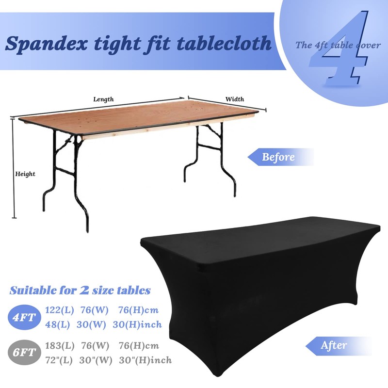 Grantop Black Stretchable Spandex Tablecloth, 4FT Tight Fitted Stretchy Table