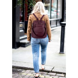UTO Women Backpack Purse 3 ways PU Washed Leather Ladies Rucksack Shoulder Bag D Red