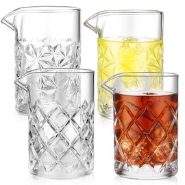 Inbagi 4 Pcs Crystal Cocktail Mixing Glass 17 oz Mixing Glass Pitcher Seamless Thick Weighted Bottom Bar Cocktail Stirring Glass Bar Glass Beaker for Home Stirring Drinks Accessory Tool, 2 Styles
